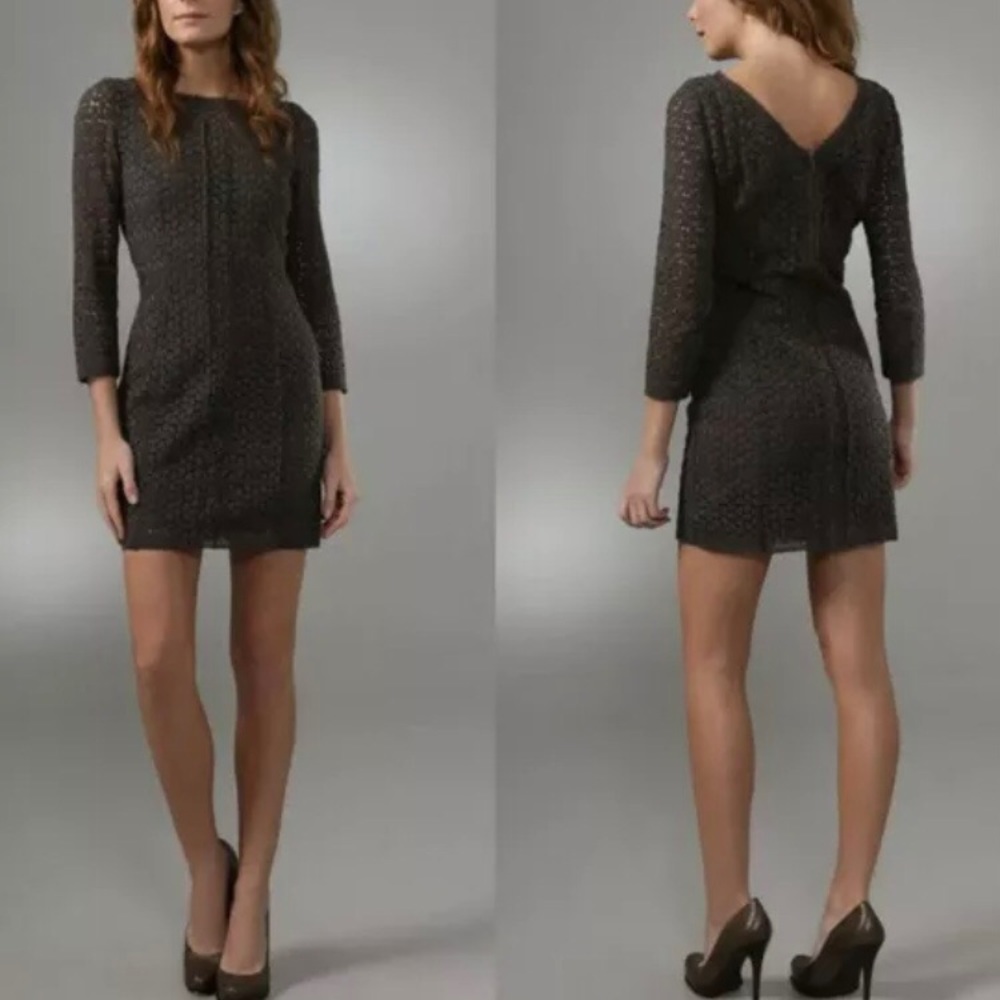 Diane Von Furstenberg Caritan Neutral Lace Shift Mini Dress 4 S